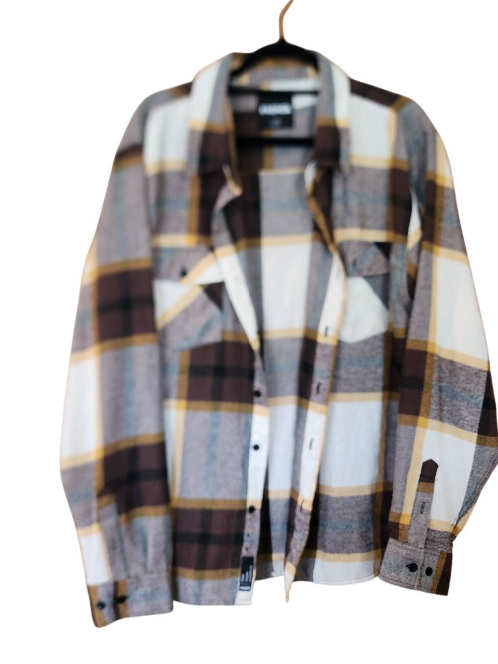 RSQ Brown Gold Cream Checked Flannel Button Down Shirt Mens Size Xl